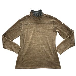 Men's Brown Heathered Quarter-Zip Lightweight Fleece Pull-Over. XL
